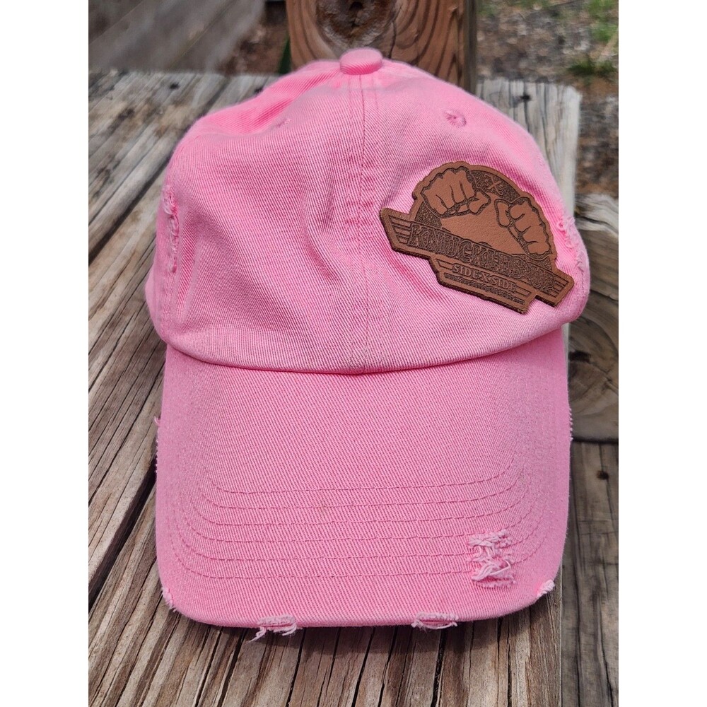 Knuckles Up Side X Side Pink Distressed Hat. Adjustable Baseball SxS Ball Cap